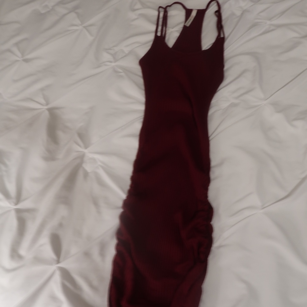 Burgundy Bodycon Dress with Ruched Sides
